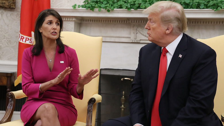 Nikki Haley speaking to Donald Trump