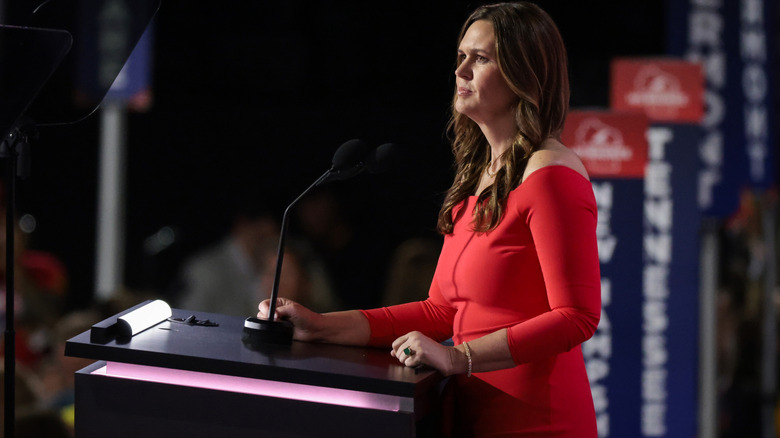 Sarah Huckabee Sanders speaking at the 2024 RNC