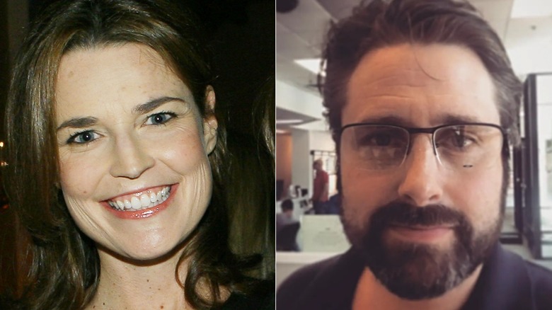 Split image of Savannah Guthrie smiling in 2009 and Mark Orchard in an office
