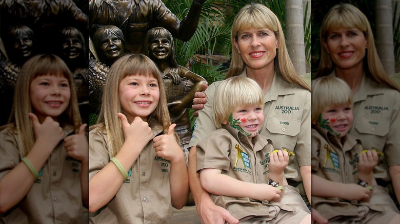 Terri Irwin with Bindi and Robert at the Australia Zoo in 2007.