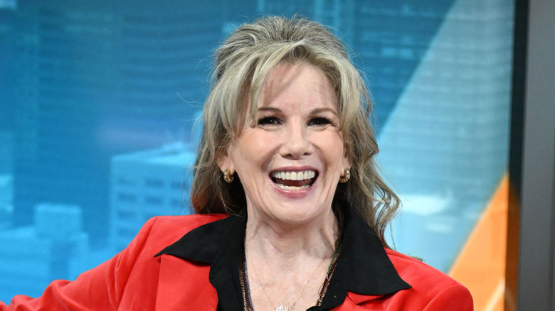 Melissa Gilbert red coat black collar