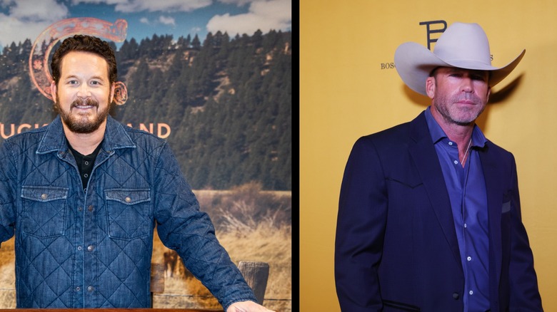 (l-r): Cole Hauser and Taylor Sheridan posing at separate events