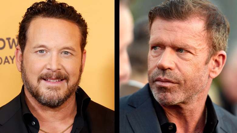 (l-r): Cole Hauser and Taylor Sheridan looking in different directions