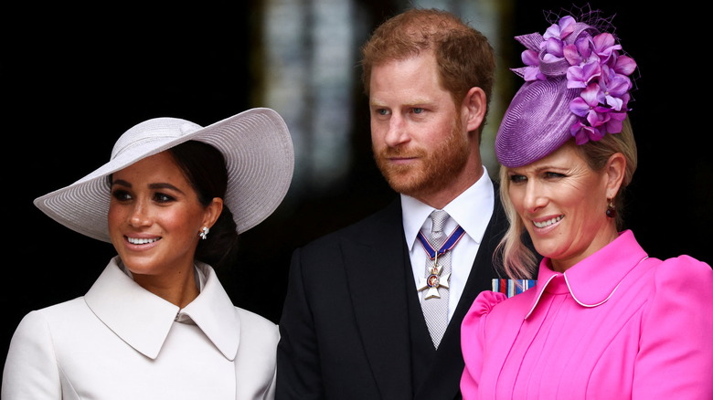 Zara Tindall with Prince Harry and Meghan Markle