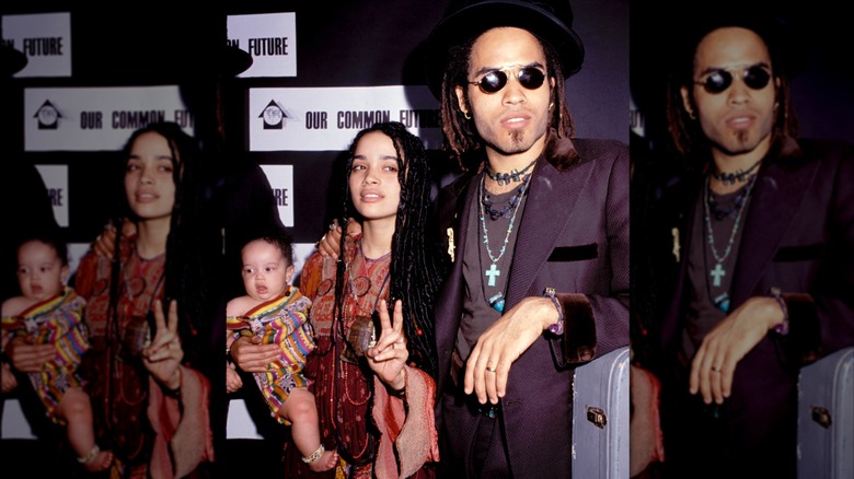 Lisa Bonet and Lenny Kravitz with their daughter Zoë Kravitz on the red carpet in 1989