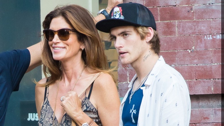 Cindy Crawford walking with Presley Gerber in New York City