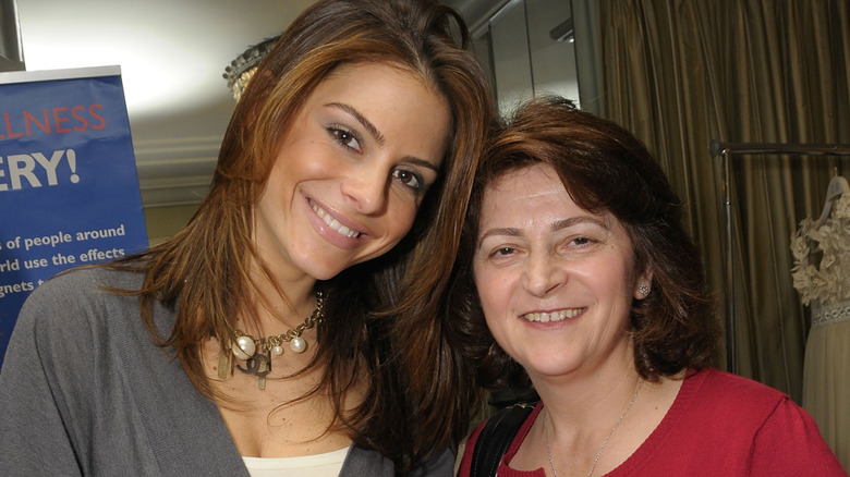 Maria Menounos and her mother Litsa Menounos poses during the 2008 World Experience DPA gift lounge held at the The Peninsula Hotel in Beverly Hills, California (2008)