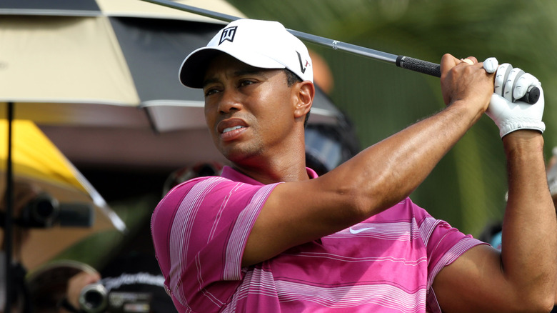 Tiger Woods swinging his golf club in 2010