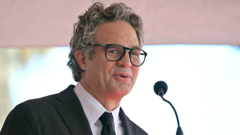 Mark Ruffalo speaking at a podium