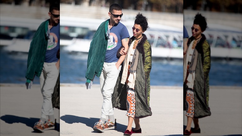 Shia LaBeouf and FKA Twigs photographed taking a walk along a pier