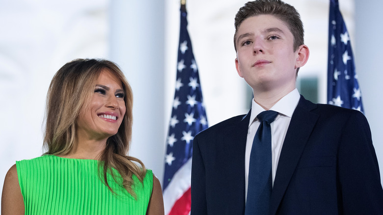 Melania Trump smiling at Barron Trump 