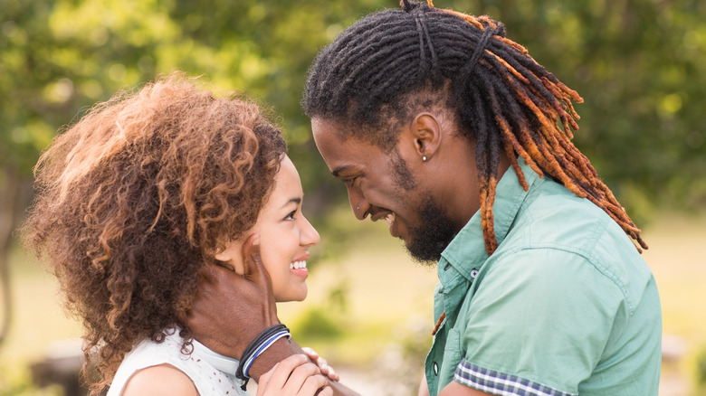 a couple looking at each other