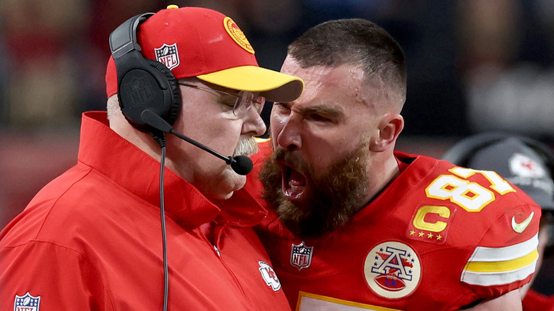 Travis Kelce screaming at Andy Reid
