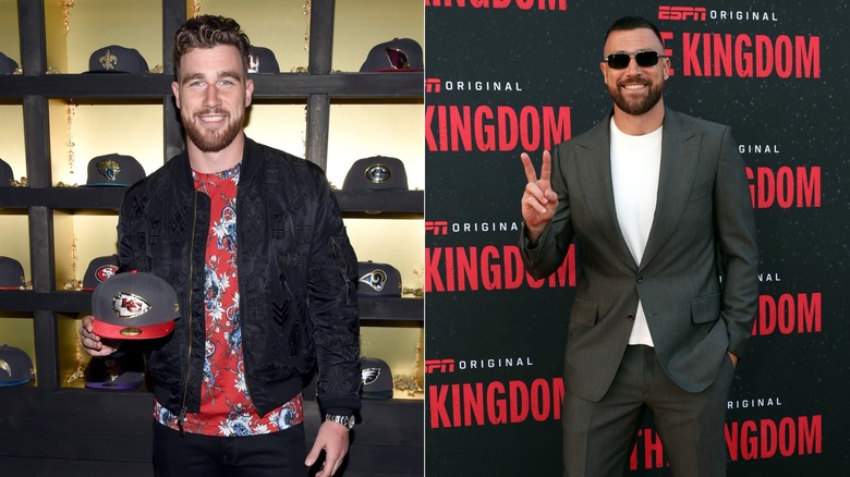 Travis Kelce at a red carpet event in 2016 & Travis Kelce at a red carpet event in 2025