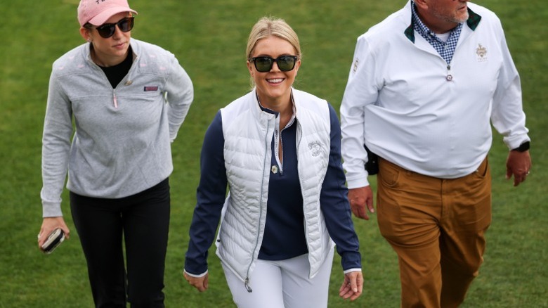 Karoline Leavitt arrives at a ribbon-cutting at Trump International Golf links in Balmedie, Scotland (2025)