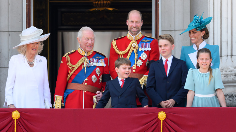 Camilla, Charles, William, Catherine, and children on balcony at 2025 Trooping the Colour