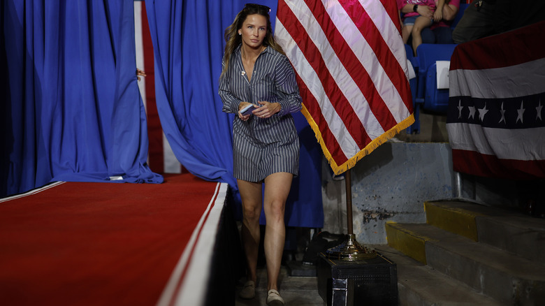 Margo Martin, deputy communications director for Republican presidential nominee, former U.S. President Donald Trump, comes from backstage during a campaign rally in the 1st Summit Arena at the Cambria County War Memorial on August 30, 2024 in Johnstown, Pennsylvania (2024)