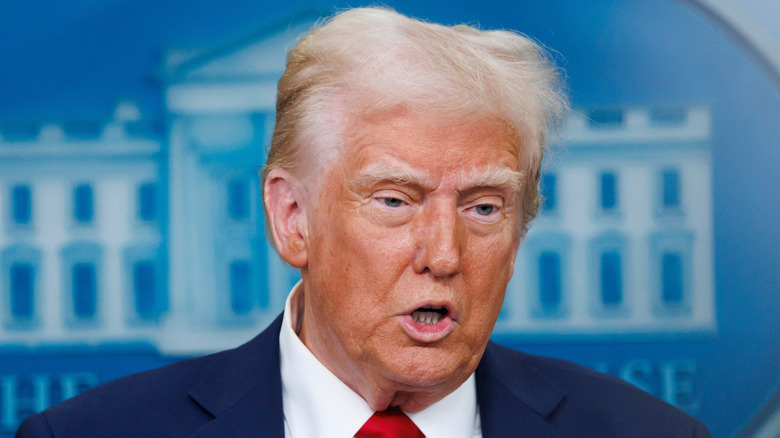 Donald Trump speaking in the White House press room