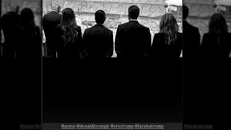 Bettina Anderson, Donald Trump Jr, Eric Trump, and Lara Trump at Charlie Kirk Memorial Service