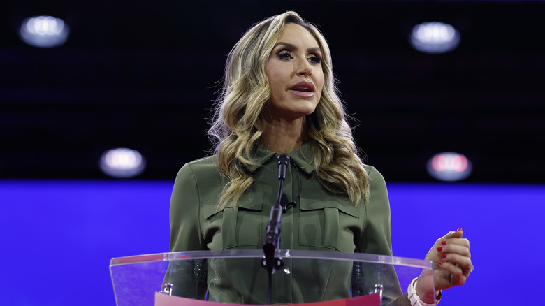 Lara Trump delivering a speech at a podium