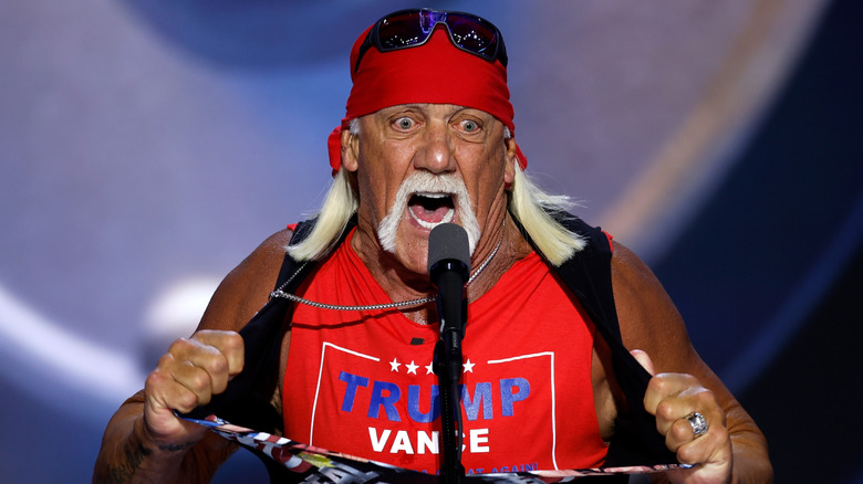 Hulk Hogan ripping shirt Trump Vance shirt underneath