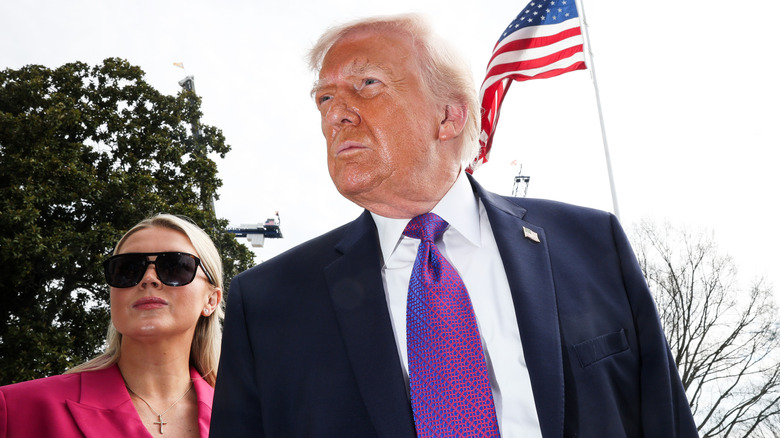 Donald Trump and Karoline Leavitt on the South Lawn of the White House