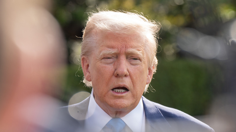 Donald Trump speaking to reporters