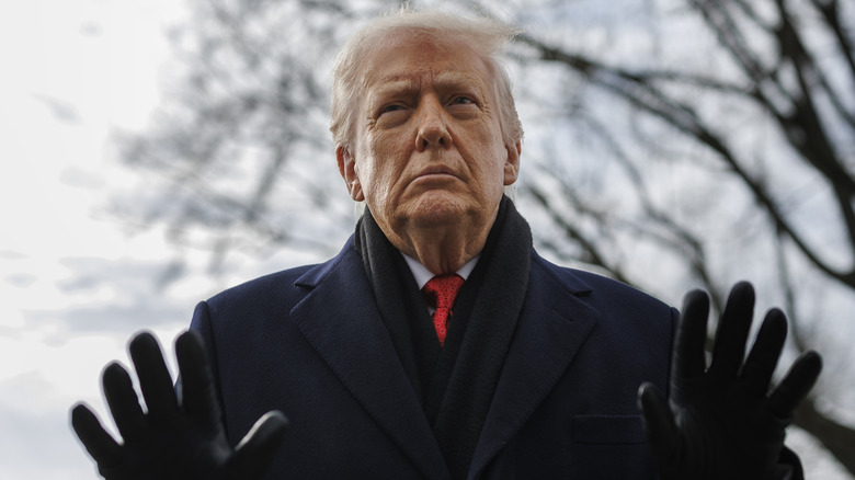 Donald Trump holding up his gloved hands