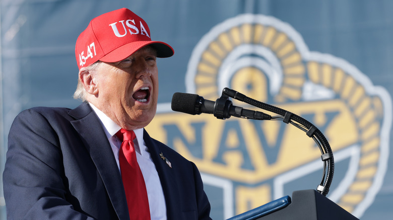Donald Trump gives a speech for the Navy