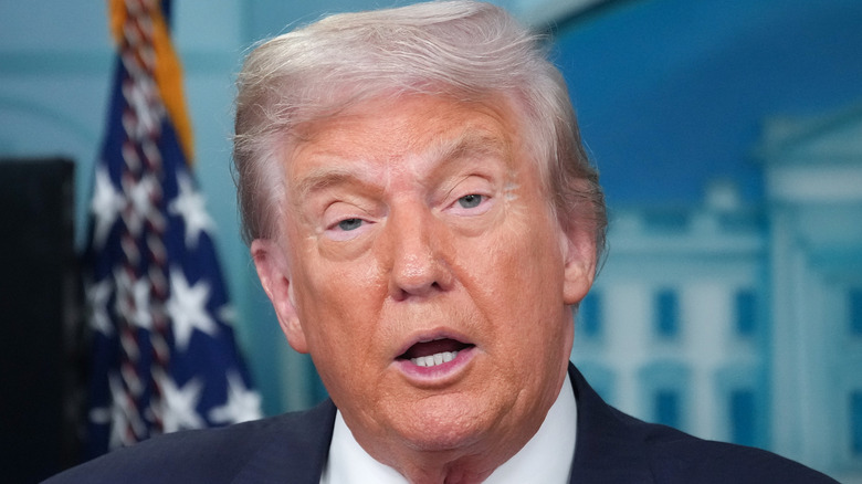 Donald Trump speaking very blond hair
