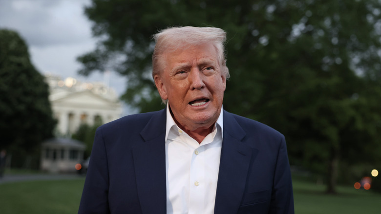 Donald Trump speaks outside