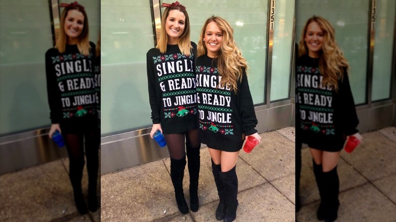 Emily Patillo and Tricia McLaughlin pose together in tasteless Christmas attire (2017)