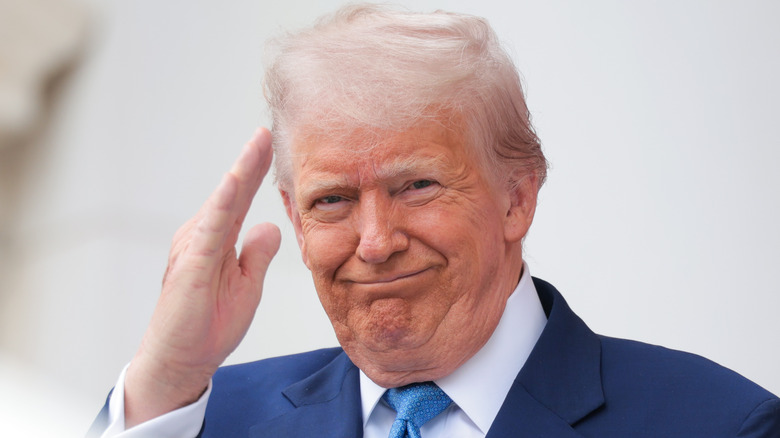 President Donald Trump speaks during the Memorial Day wreath-laying ceremony at the Memorial Amphitheater in Arlington National Cemetery on May 26, 2025 in Arlington, Virginia