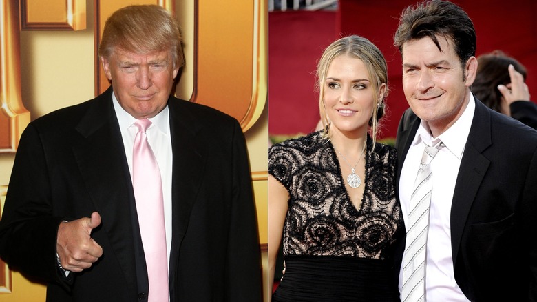 Donald Trump at a film premiere at the Ziegfeld Theatre in New York on October 24, 2011 (left), Brooke Mueller and Charlie Sheen at the Emmys in 2009 (right).