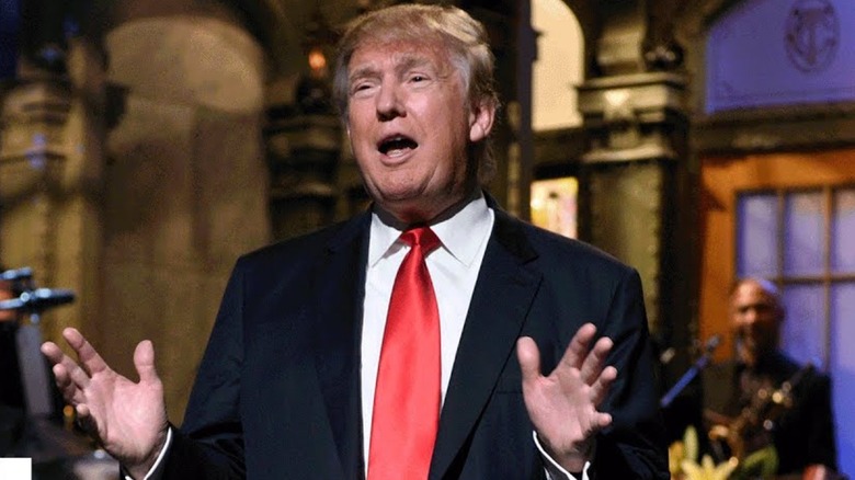 Donald Trump giving his monologue at the start of "Saturday Night Live"