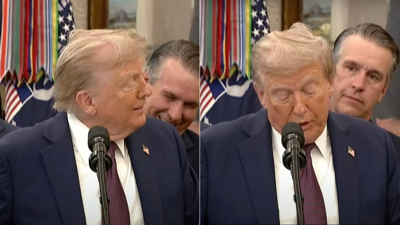 Donald Trump in a press conference in the Oval Office