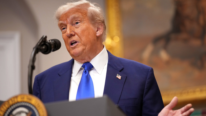 Donald Trump speaking into microphone
