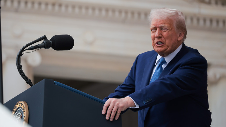 Donald Trump speaking at podium