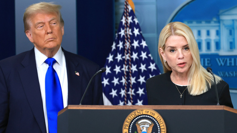 Donald Trump looking at Pam Bondi