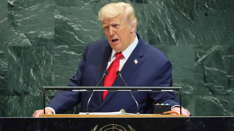 U.S. President Donald Trump speaks during the United Nations General Assembly (UNGA) at the United Nations headquarters on September 23, 2025 in New York City.