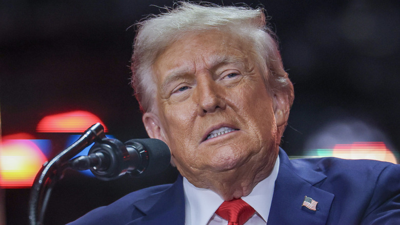 Donald Trump speaks during the memorial service for political activist Charlie Kirk