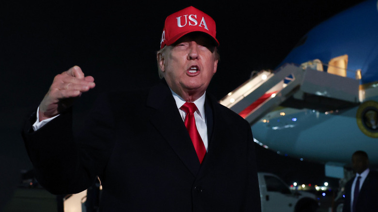 Donald Trump speaking in USA hat