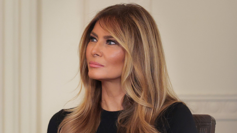 Closeup side profile of Melania Trump