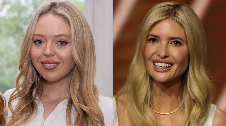 Tiffany Trump smiling in white with Ivanka Trump smiling in white.