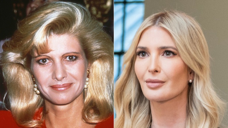 Ivana Trump with teased blonde hair beside Ivanka Trump
