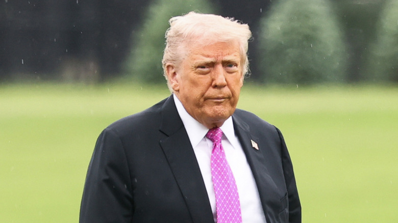 Donald Trump walking across the South Lawn at the White House