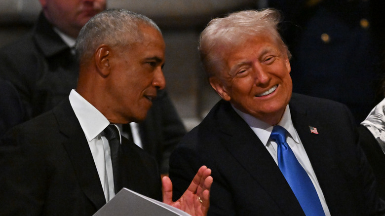 Barack Obama talking to Donald Trump
