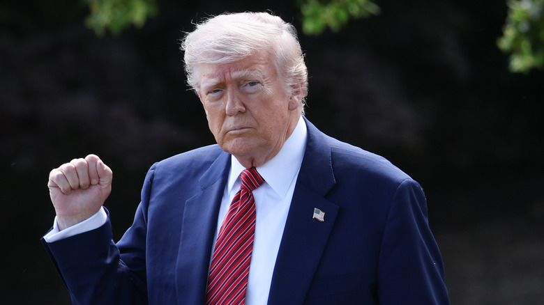 Donald Trump bumping his first in the air