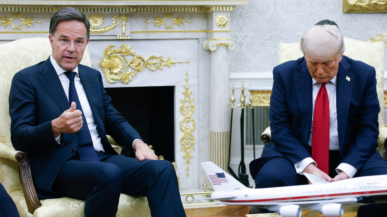 Mark Rutte sitting next to Donald Trump