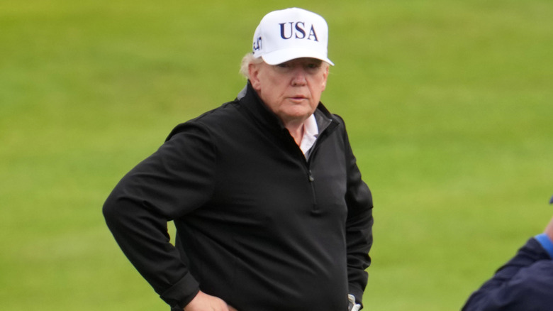 Donald Trump staring with hands on hips